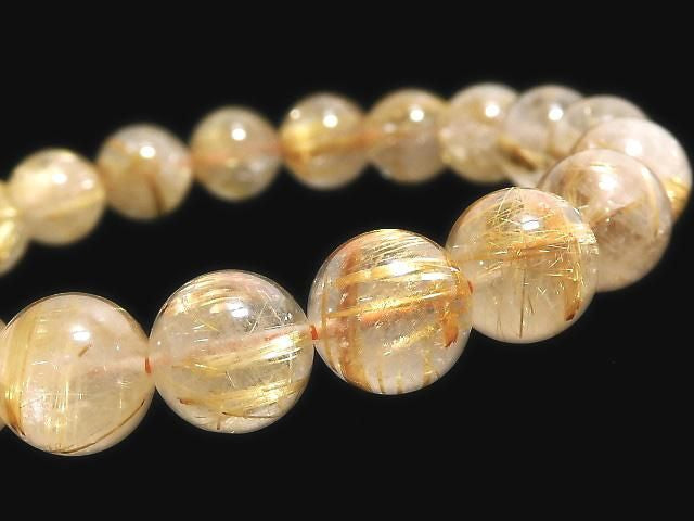 Rutilated Quartz AA++ Round 10mm 1strand beads (Bracelet) NO.21 [One of a kind]
