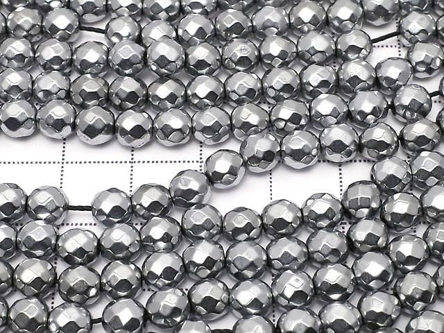Magnetic! Hematite 64-Faceted Round 5.5mm Silver-Plated 1strand beads (approx. 15 inches/36 cm)