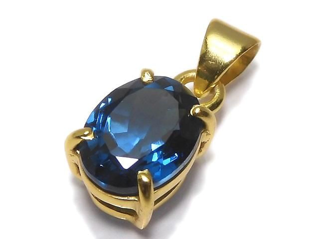 High Quality London Blue Topaz AAA Faceted Pendant 18KGP NO.136 [One of a kind]