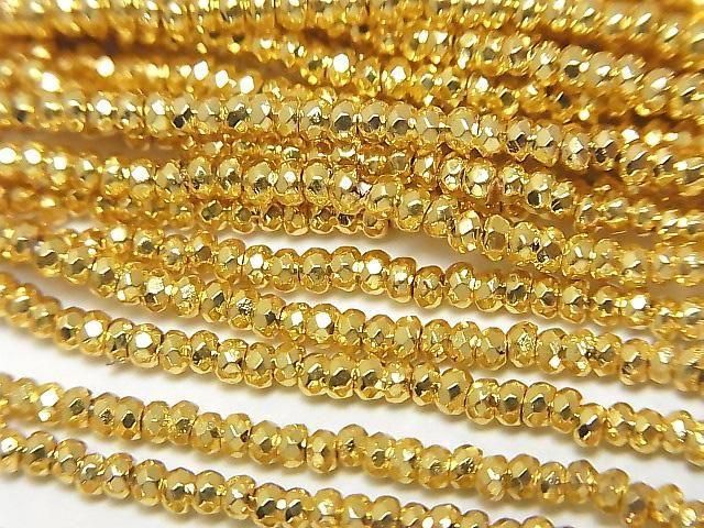 Hematite Faceted Button Rondelle 2x2x1mm Gold Plated 1strand beads (approx. 15inch/36cm) High Quality!