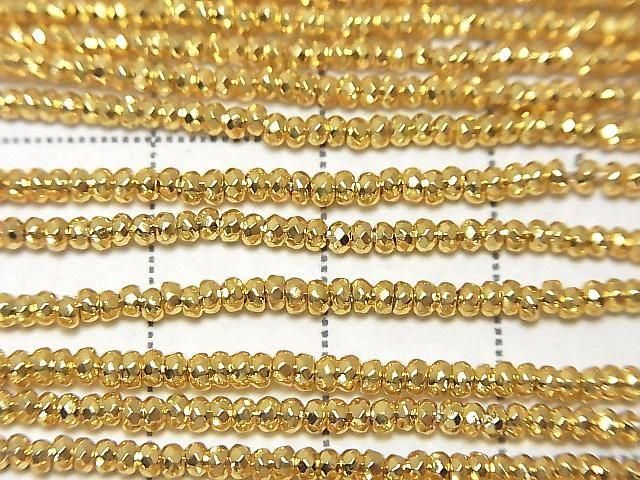 Hematite Faceted Button Rondelle 2x2x1mm Gold Plated 1strand beads (approx. 15inch/36cm) High Quality!