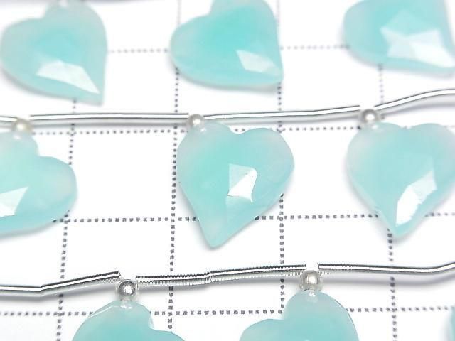 Sea Blue Chalcedony Heart cut 12x11mm half or 1strand (6pcs )
