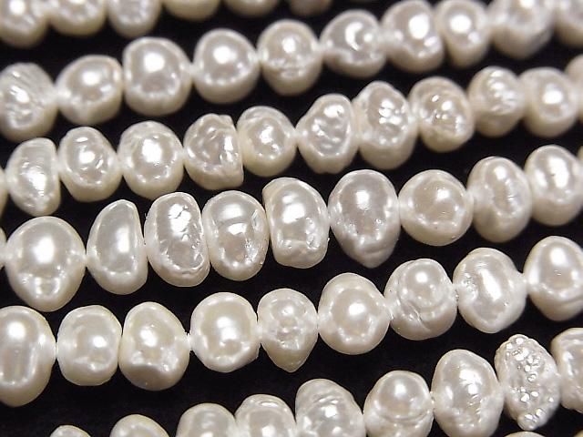 Fresh Water Pearl AA White Potato-Rondelle 5-5.5mm Pearl Coated 1strand beads (approx. 15inch/38cm)