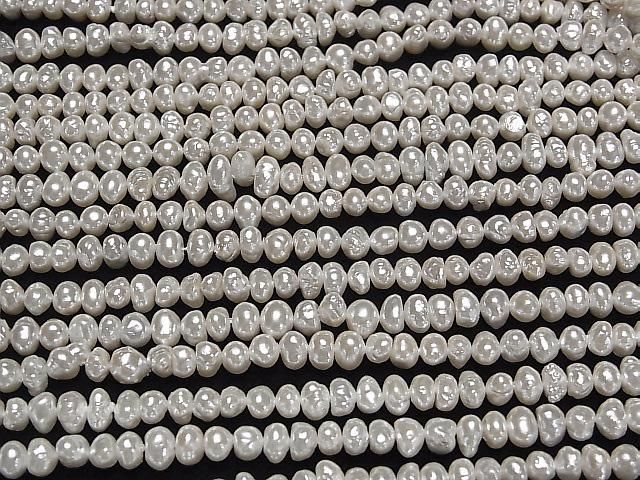 Fresh Water Pearl AA White Potato-Rondelle 5-5.5mm Pearl Coated 1strand beads (approx. 15inch/38cm)