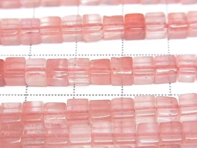 Cherry Quartz Glass Cube 4x4x4mm 1strand beads (aprx.15inch/36cm)