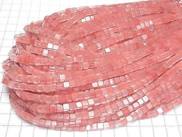 Cherry Quartz Glass Cube 4x4x4mm 1strand beads (aprx.15inch/36cm)