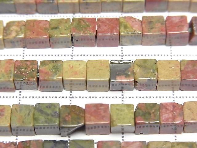 Unakite Cube 4x4x4mm 1strand beads (aprx.15inch/36cm)