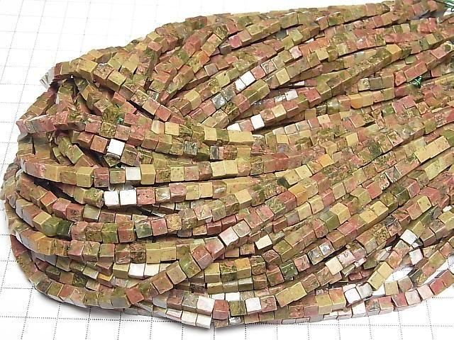 Unakite Cube 4x4x4mm 1strand beads (aprx.15inch/36cm)