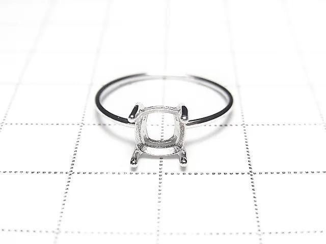 Silver925 Ring Frame (Prong Setting)Square Faceted 6mm Rhodium Plated 1pc