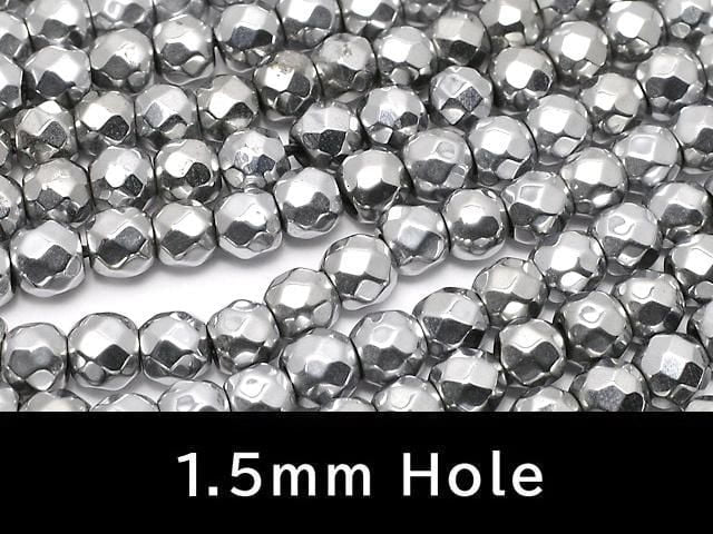 Magnetic! Hematite 32-Faceted Round 4mm Silver-Plated [1.5mm Hole] 1-Strand Bead (approx. 15inch/36cm)
