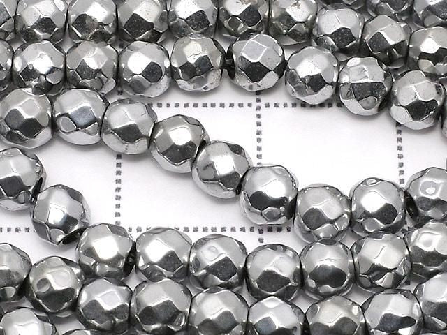 Magnetic! Hematite 32-Faceted Round 4mm Silver-Plated [1.5mm Hole] 1-Strand Bead (approx. 15inch/36cm)