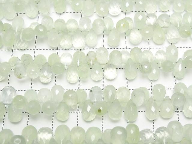 High Quality Prehnite AAA- Drop Faceted Briolette half or 1strand beads (aprx.6inch/16cm)