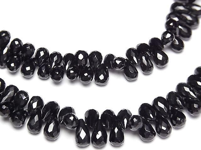 High Quality Black Spinel AAA Drop Faceted Briolette [Size S] Half or 1strand beads (approx. 6 inches/15 cm)