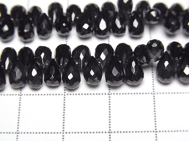 High Quality Black Spinel AAA Drop Faceted Briolette [Size S] Half or 1strand beads (approx. 6 inches/15 cm)