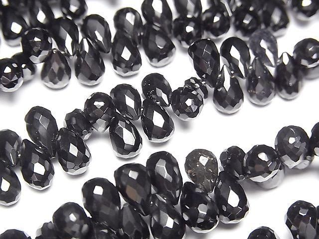 High Quality Black Spinel AAA Drop Faceted Briolette [Size M] with half or one strand beads (approx. 6 inches/16 cm)