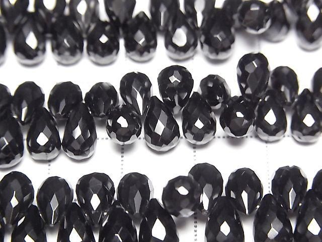High Quality Black Spinel AAA Drop Faceted Briolette [Size M] with half or one strand beads (approx. 6 inches/16 cm)