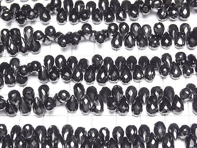 High Quality Black Spinel AAA Drop Faceted Briolette [Size M] with half or one strand beads (approx. 6 inches/16 cm)