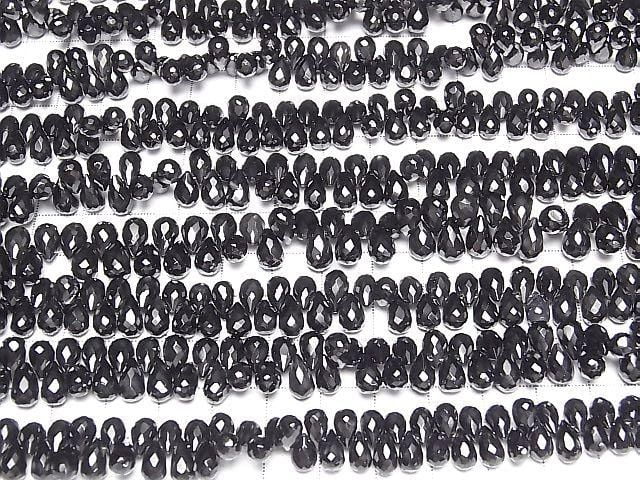High Quality Black Spinel AAA Drop Faceted Briolette [Size M] with half or one strand beads (approx. 6 inches/16 cm)