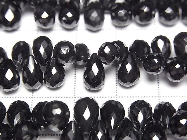 High Quality Black Spinel AAA Drop Faceted Briolette [Large Size] Half or 1strand beads (approx. 6 inches/16 cm)