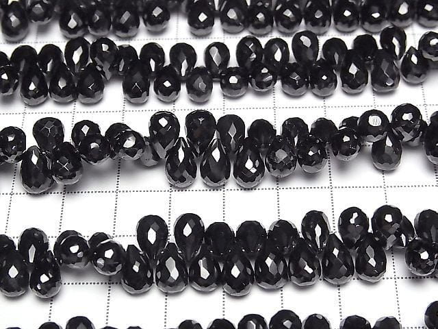 High Quality Black Spinel AAA Drop Faceted Briolette [Large Size] Half or 1strand beads (approx. 6 inches/16 cm)
