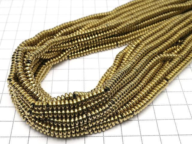 Magnetic! Hematite Rondelle 4x4x2mm Gold Plated 1strand beads (approx. 15 inches/38 cm)