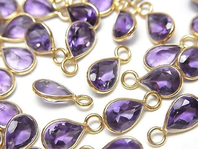 High Quality Amethyst AAA Bezel Setting Pear shape Faceted 8x6mm 18KGP 3pcs