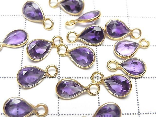 High Quality Amethyst AAA Bezel Setting Pear shape Faceted 8x6mm 18KGP 3pcs