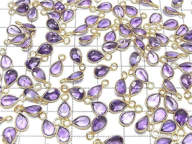 High Quality Amethyst AAA Bezel Setting Pear shape Faceted 8x6mm 18KGP 3pcs