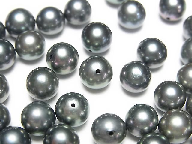 Akoya Pearls AAA Round 7-7.5mm Metallic Green [Half Drilled Hole] 2pcs