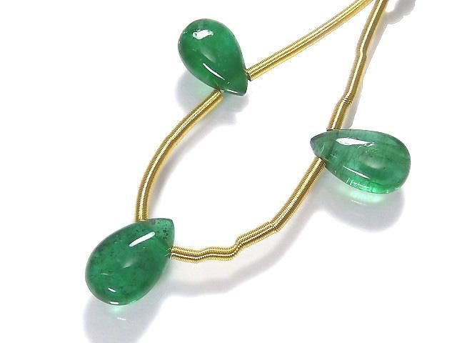High Quality Emerald AAA Pear shape (Smooth) 1strand beads (3pcs) NO.1 [One of a kind]