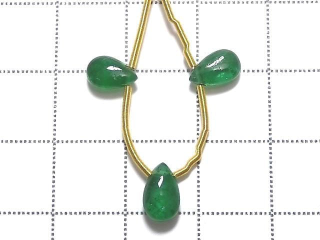 High Quality Emerald AAA Pear shape (Smooth) 1strand beads (3pcs) NO.1 [One of a kind]