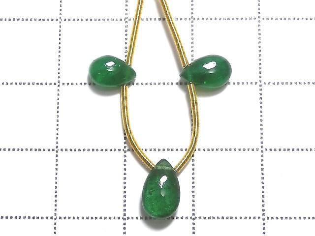High Quality Emerald AAA Pear shape (Smooth) 1strand beads (3pcs) NO.2 [One of a kind]