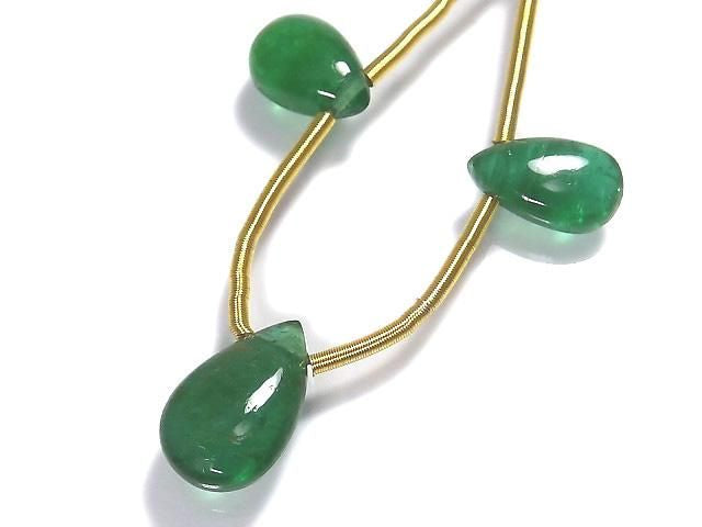 High Quality Emerald AAA Pear shape (Smooth) 1strand beads (3pcs) NO.4 [One of a kind]