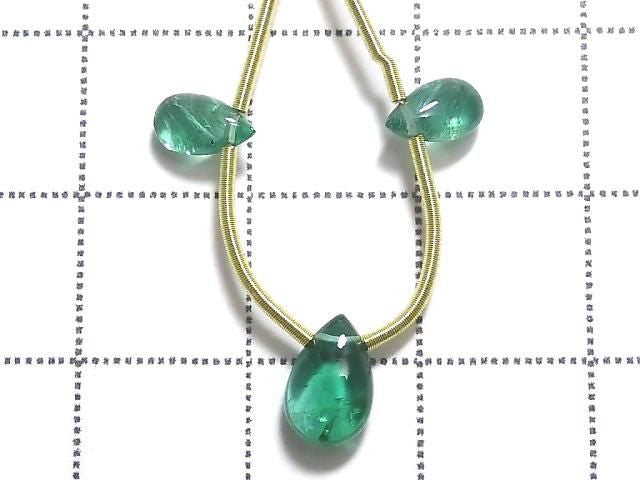 High Quality Emerald AAA Pear shape (Smooth) 1strand beads (3pcs) NO.6 [One of a kind]