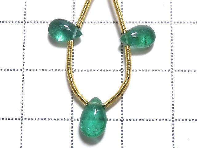 High Quality Emerald AAA Pear shape (Smooth) 1strand beads (3pcs) NO.7 [One of a kind]