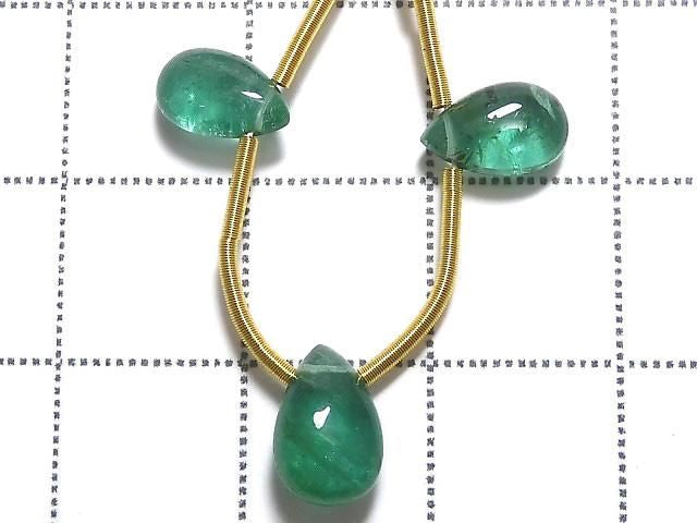 High Quality Emerald AAA Pear shape (Smooth) 1strand beads (3pcs) NO.8 [One of a kind]
