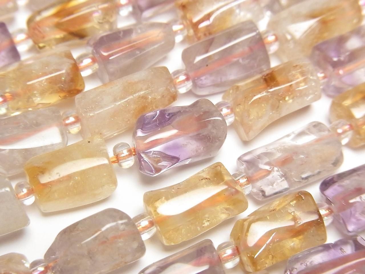 Amethyst x Citrine Rough Tube-Faceted Nugget 1strand beads (aprx.15inch/36cm)