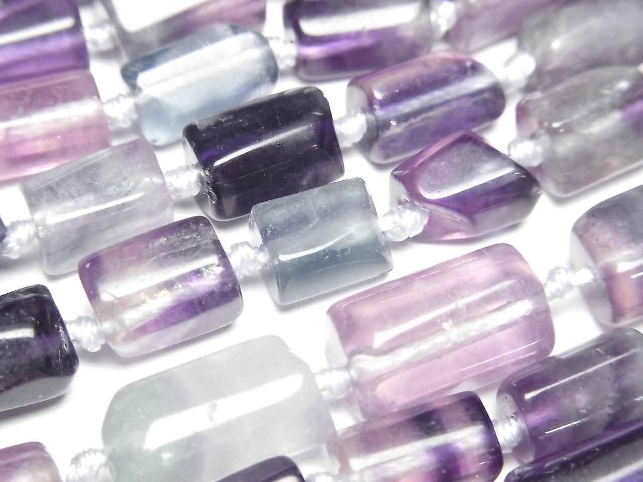 Multicolor Fluorite AA++ Rough Tube-Faceted Nugget 1strand beads (approx. 15 inches/38 cm)