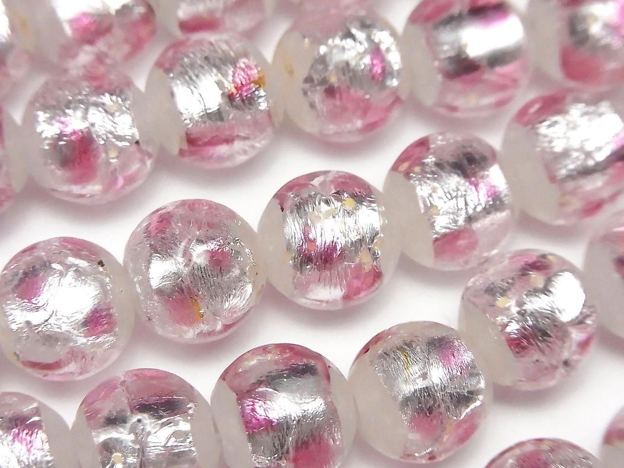 Lampwork Beads Round 12mm [Pink x Silver x White / Luminous type] 1/4 or 1 strand beads (approx. 13 inches/32 cm)