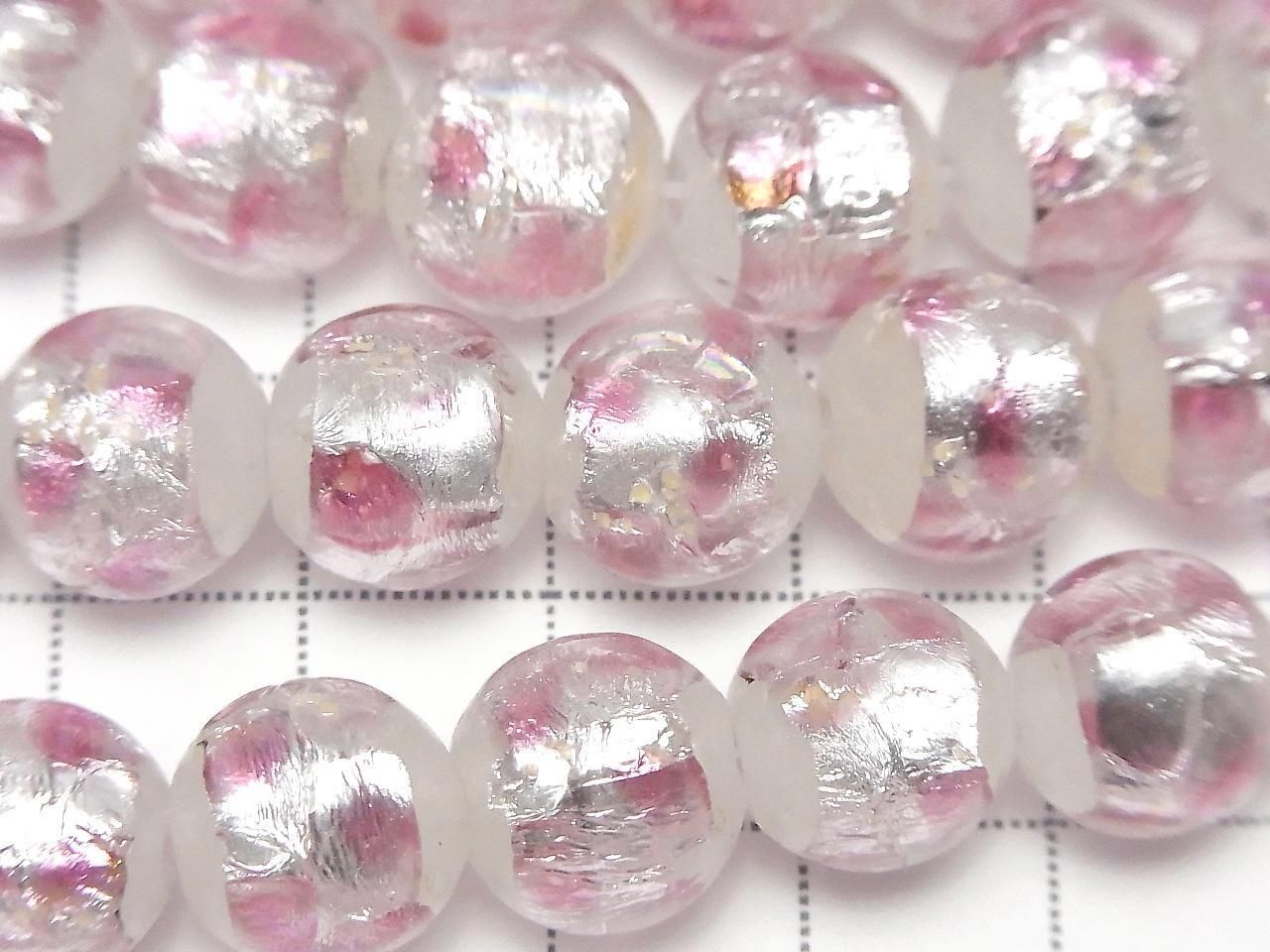 Lampwork Beads Round 12mm [Pink x Silver x White / Luminous type] 1/4 or 1 strand beads (approx. 13 inches/32 cm)