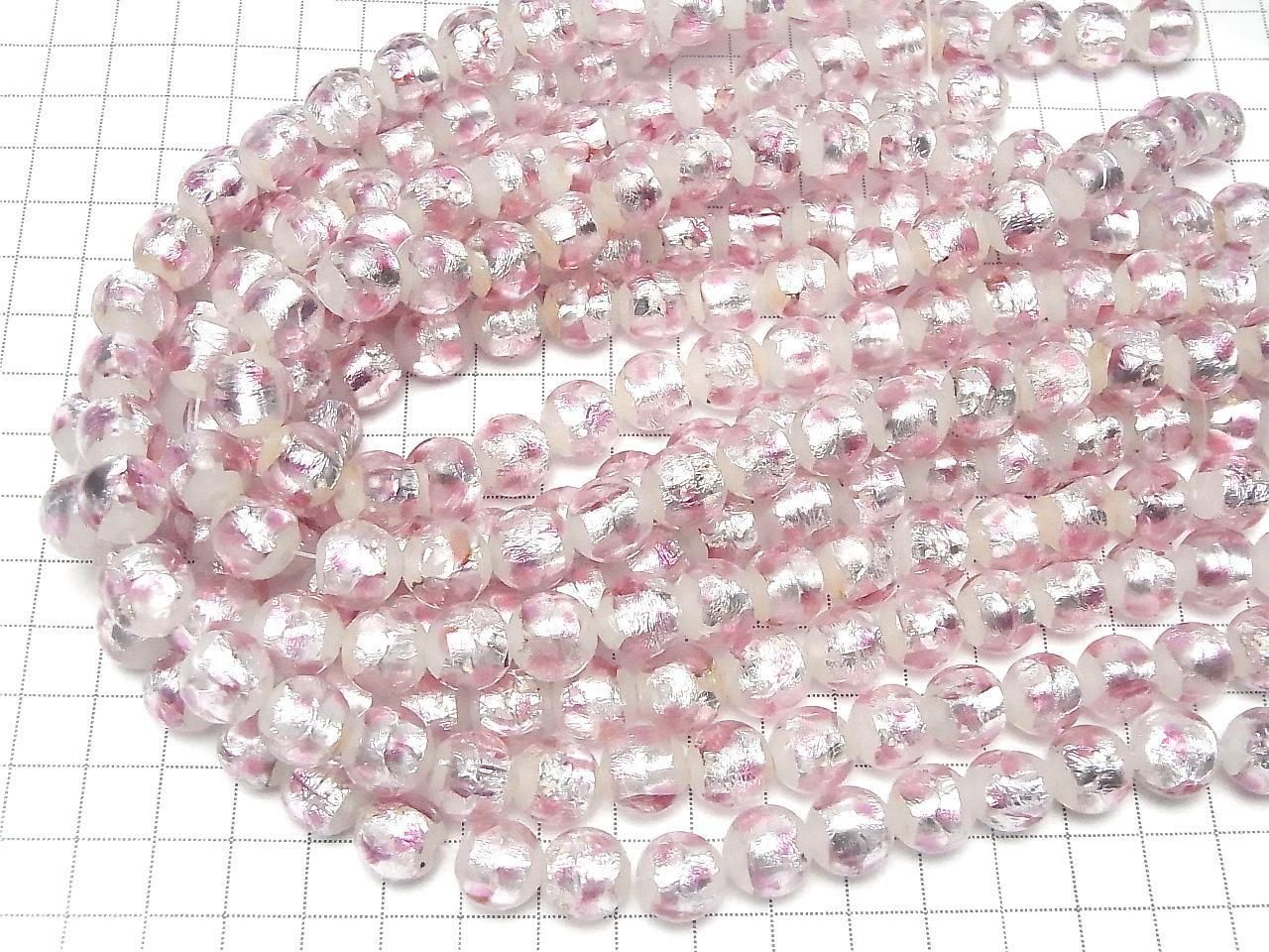 Lampwork Beads Round 12mm [Pink x Silver x White / Luminous type] 1/4 or 1 strand beads (approx. 13 inches/32 cm)