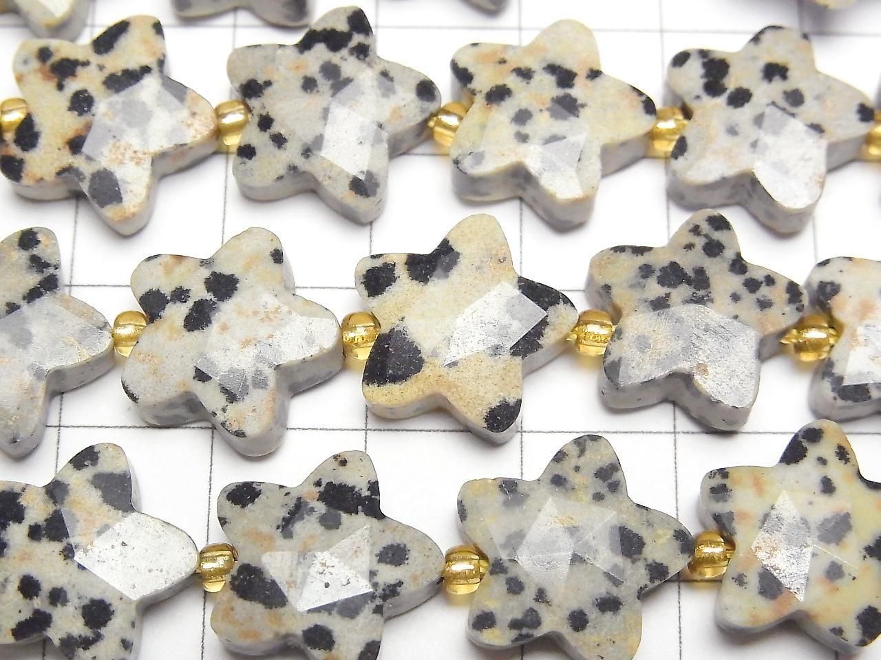 Dalmatian Jasper Faceted Star 14x14mm half or 1strand beads (approx. 15 inches/36 cm)