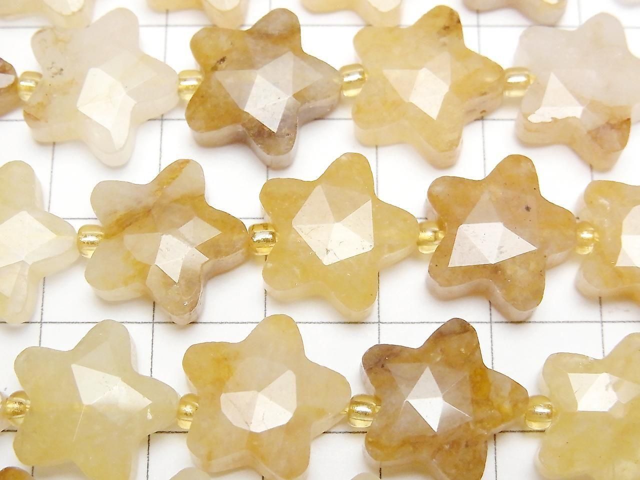 Yellow Hematoid Quartz Faceted Star 14x14mm half or 1strand beads (approx. 15 inches/36 cm)