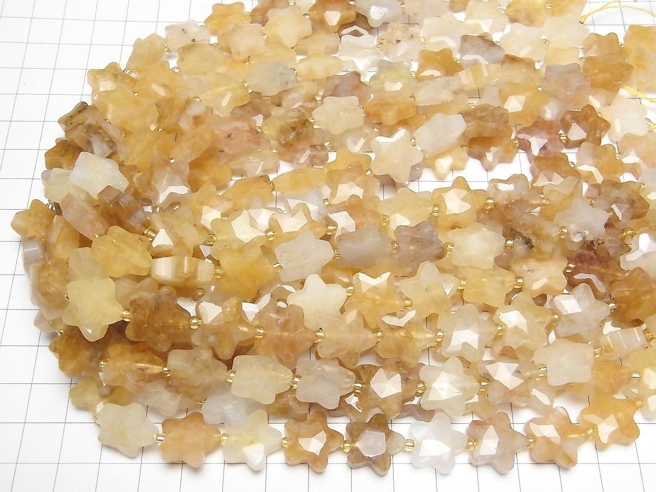 Yellow Hematoid Quartz Faceted Star 14x14mm half or 1strand beads (approx. 15 inches/36 cm)