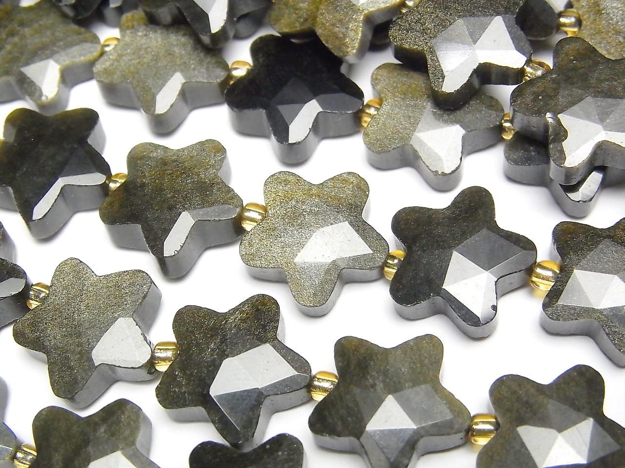 Golden Obsidian Faceted Star 14x14mm half or 1strand beads (approx. 15 inches/36 cm)