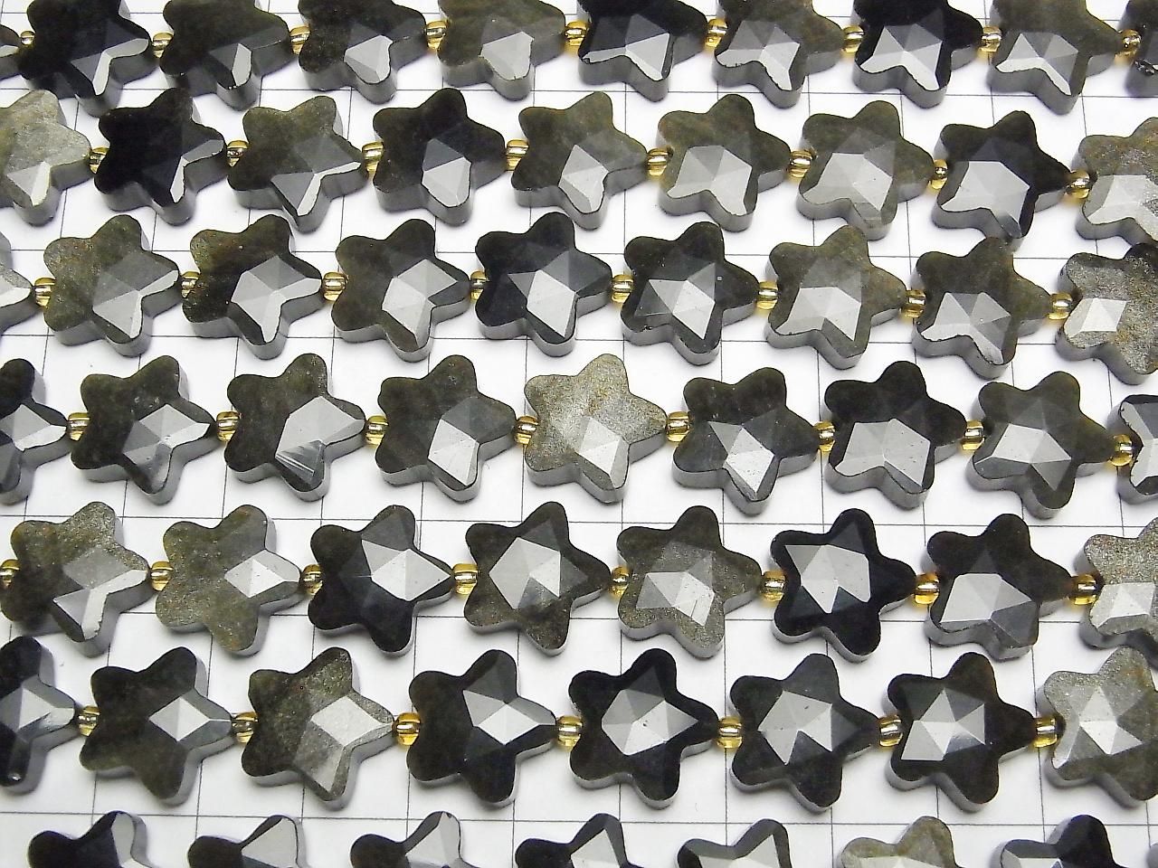 Golden Obsidian Faceted Star 14x14mm half or 1strand beads (approx. 15 inches/36 cm)