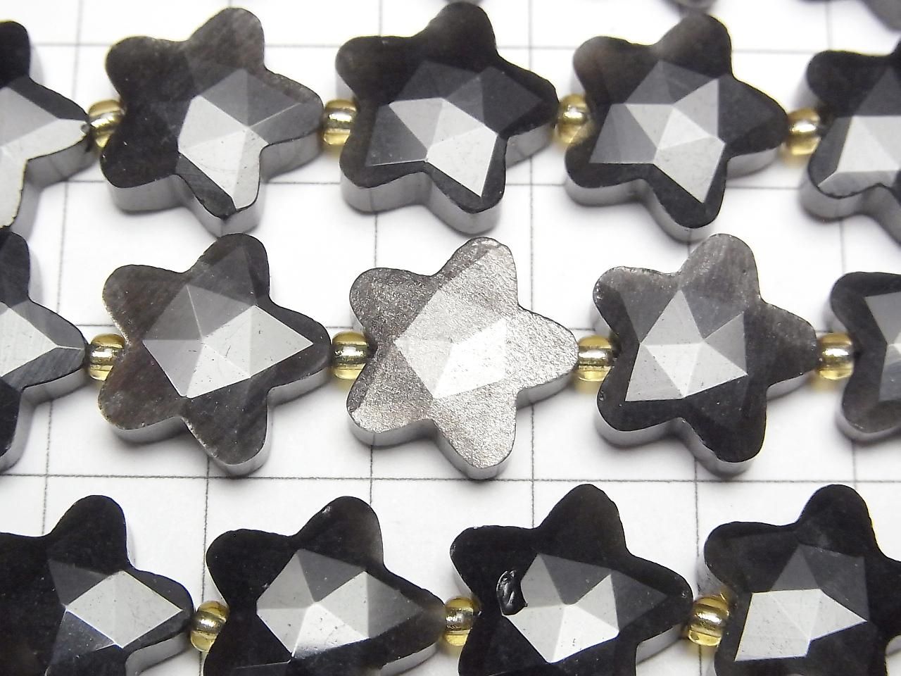 Silver Obsidian Faceted Star 14x14mm half or 1strand beads (approx. 15 inches/36 cm)