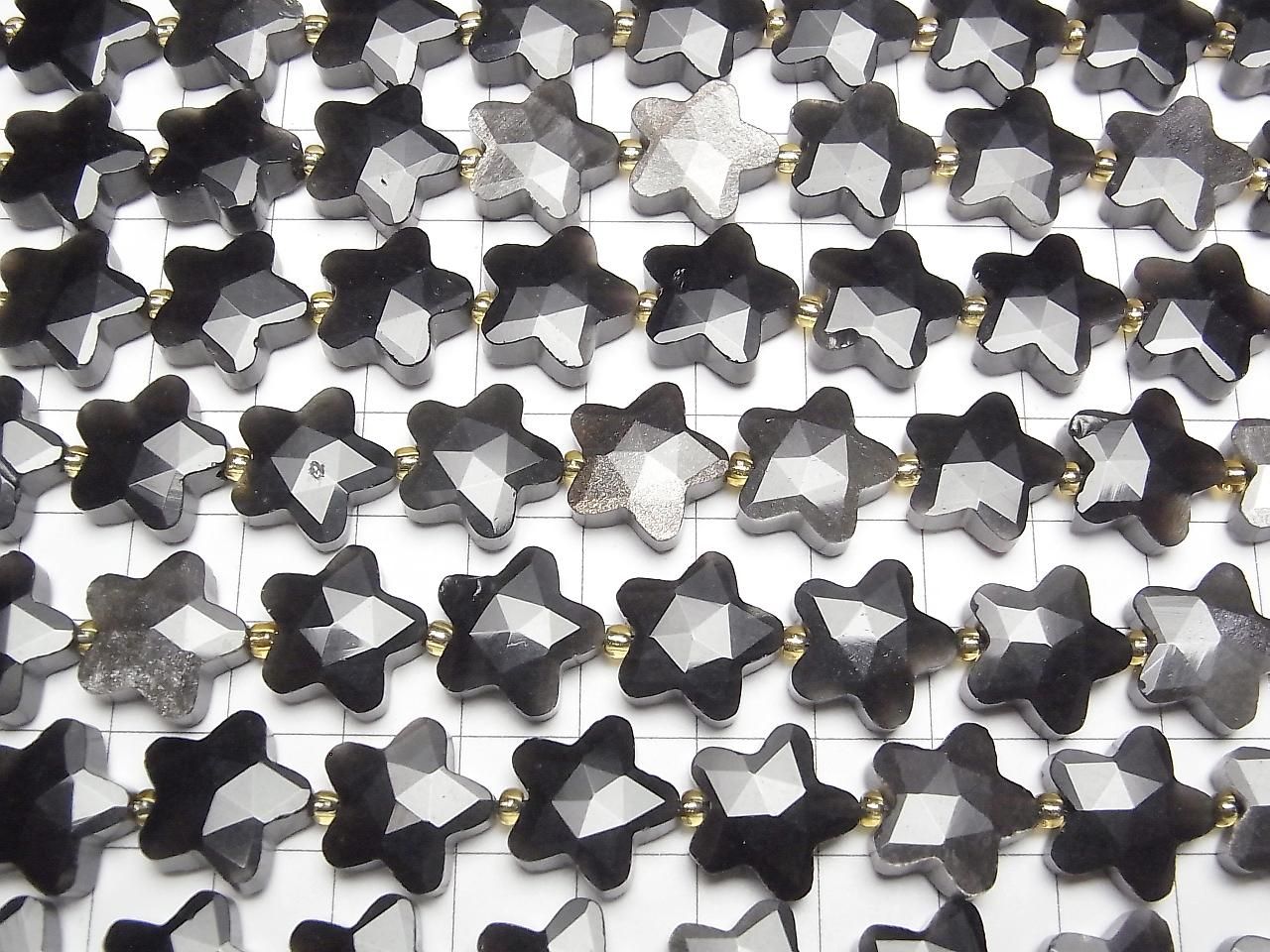 Silver Obsidian Faceted Star 14x14mm half or 1strand beads (approx. 15 inches/36 cm)