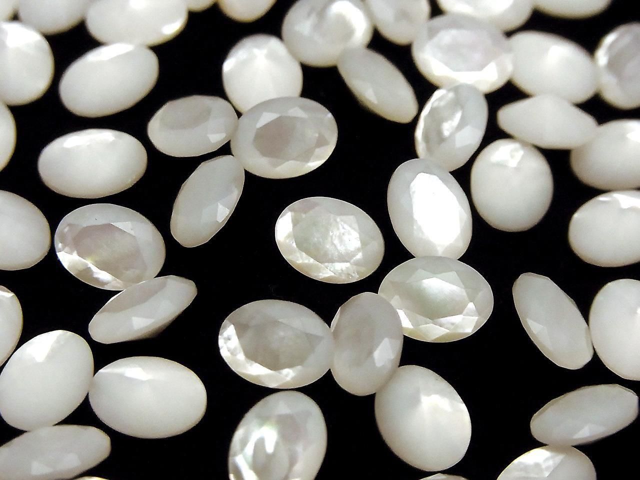 White Shell (Silver-lip Oyster) AAA Loose Stone Oval Faceted 8x6mm 5pcs