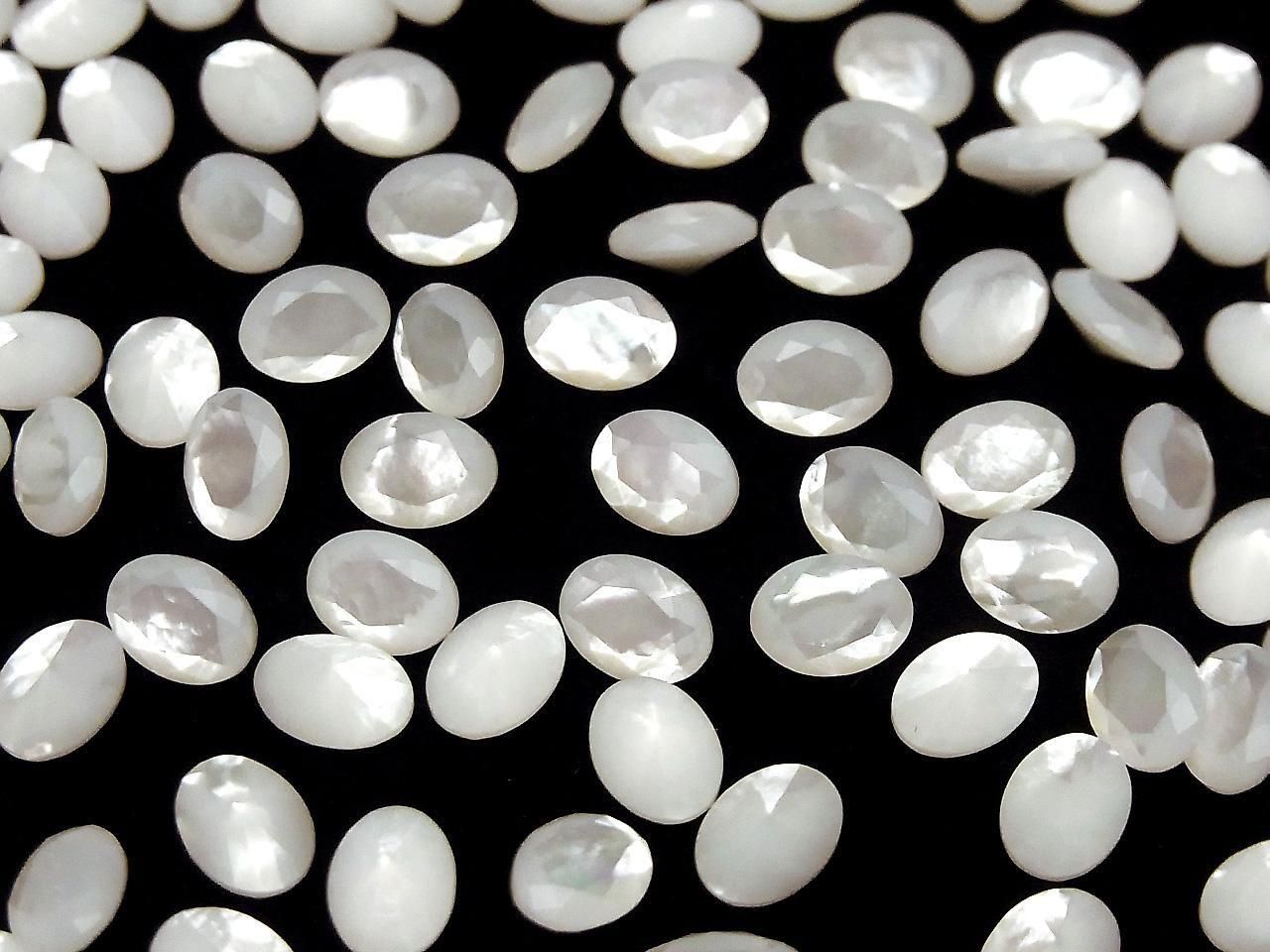 White Shell (Silver-lip Oyster) AAA Loose Stone Oval Faceted 8x6mm 5pcs